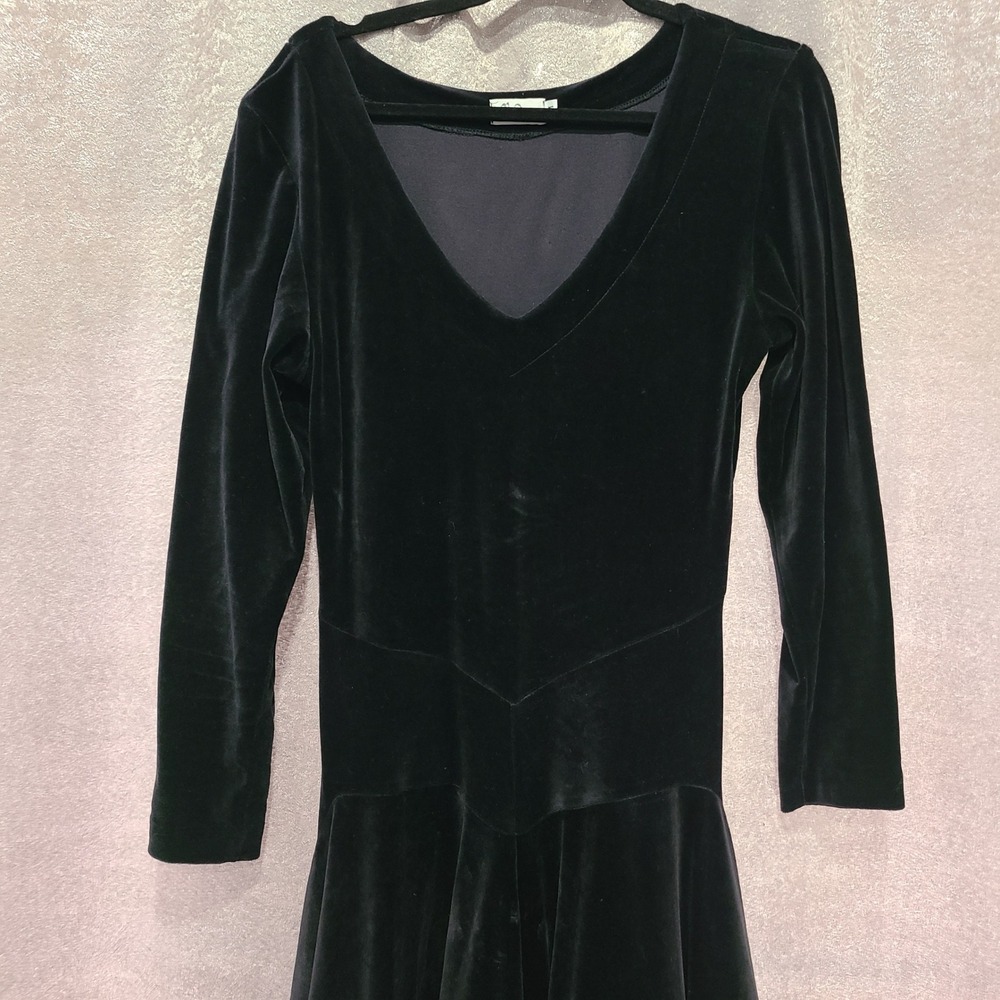 Devi Black Velvet Long Sleeve Midi Dress 8152 Rayon Scoop Neck Womens Medium - Picture 3 of 12